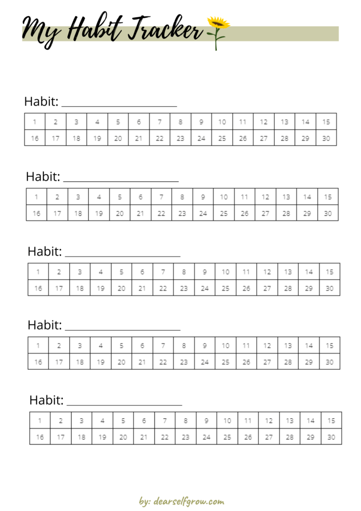 Habit tracker page from fitness planner
